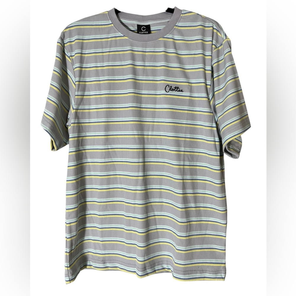 Clottee by Clot striped tee shirt men’s ribbed crewneck shirt striped grey small